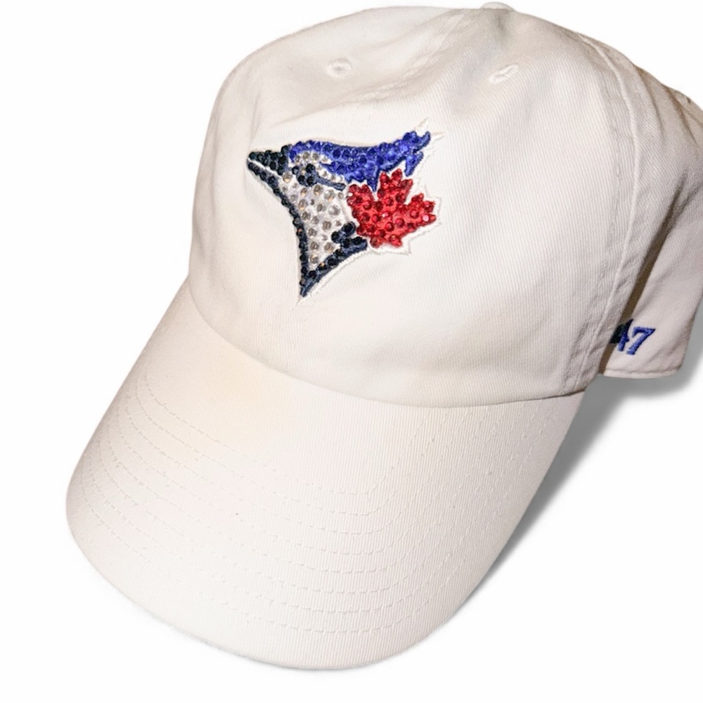 TORONTO BLUE JAYS 47 Brand Bling Crystal Rhinestone Custom Women’s Cap O/S White